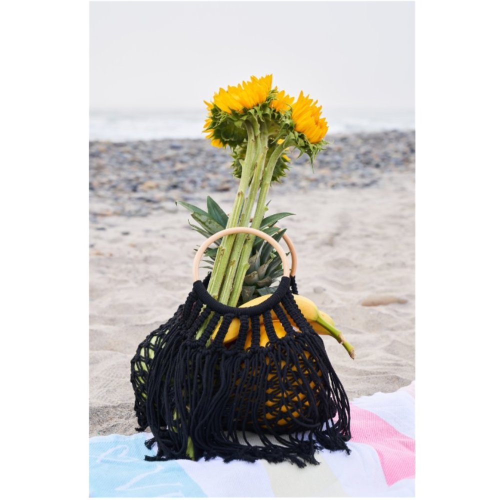 Macrame Bag with Wood Handles - Picture 3 of 4